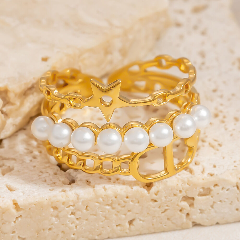Multilayer Exquisite Stainless Steel Waterproof Gold Color Women's Statement Rings Picture3