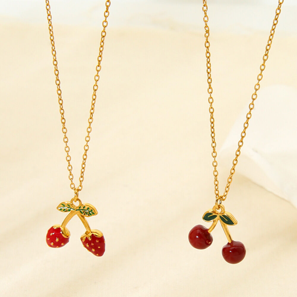 Romantic Series Sweet Cherry Stainless Steel Waterproof  Gold Color  Women's Pendant Necklaces