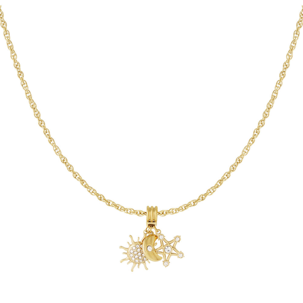 Gleaming Moon Sun Star Stainless Steel Waterproof Gold Color Women's Pendant Necklaces