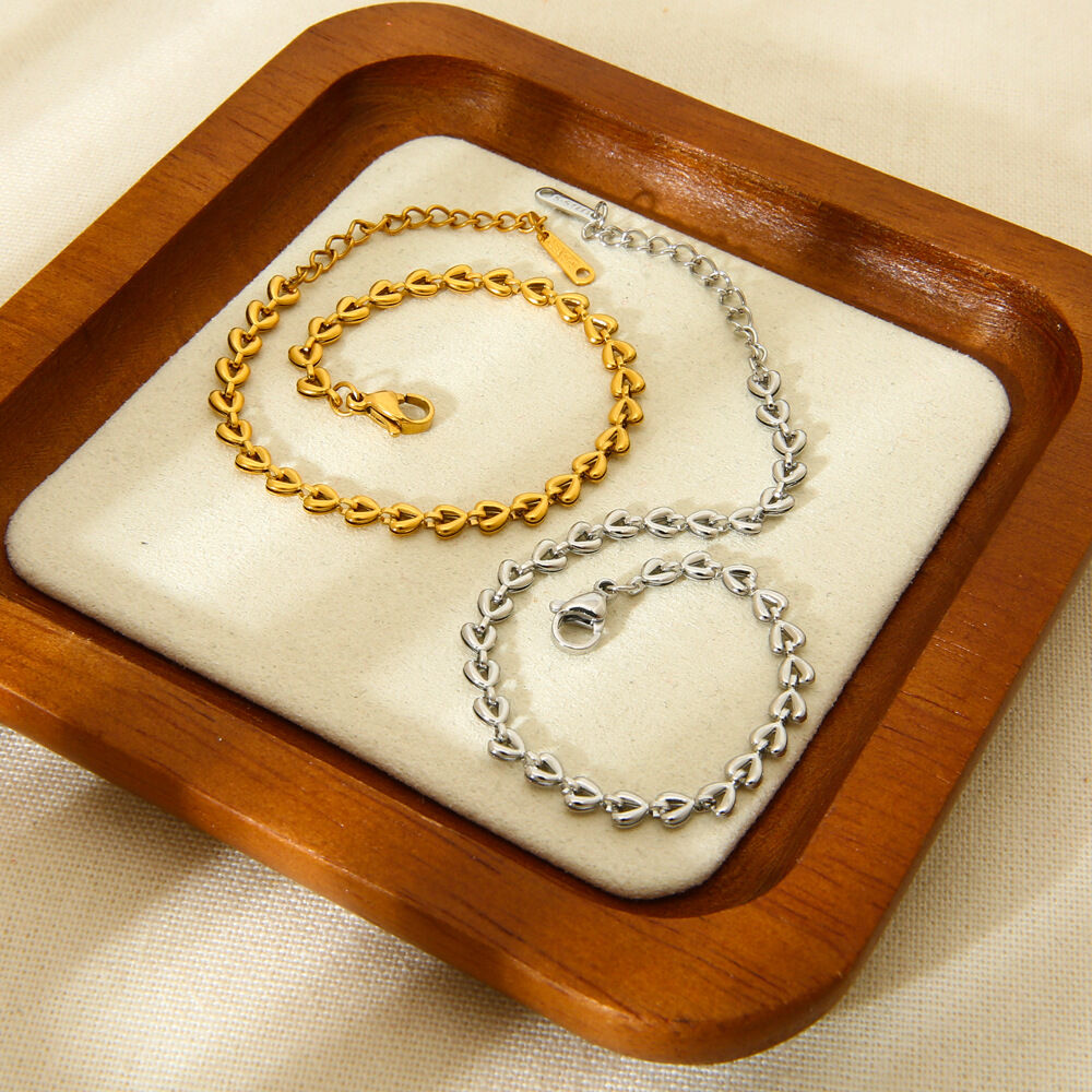Simple Series Daily Heart Stainless Steel Waterproof Gold Color Unisex Chain Bracelets h5 Picture4