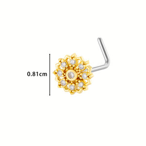1 Piece Dazzling Flower Copper Gold Color Zircon Women's Nose Stud h5 Picture2