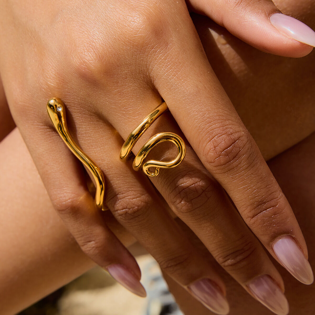  style snake stainless steel gold color statement rings