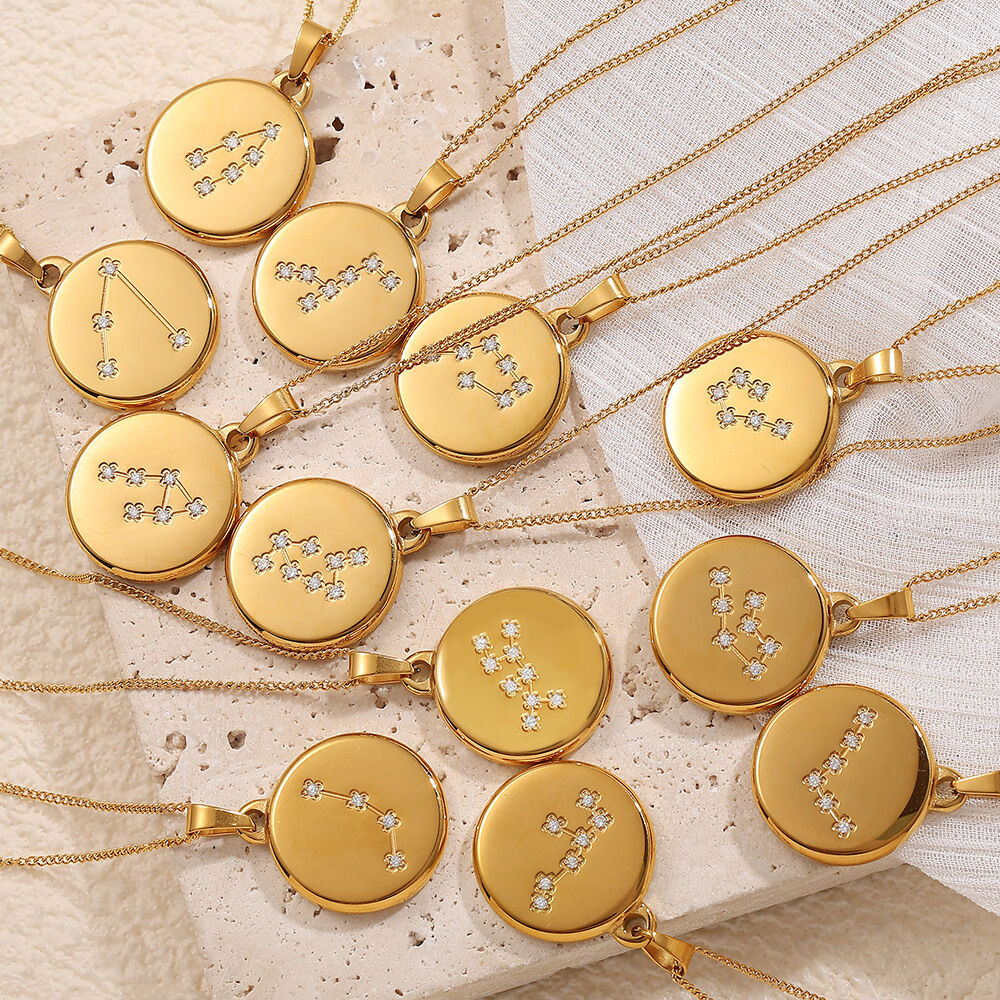 Twelve Constellations Stainless Steel Pendant Necklaces