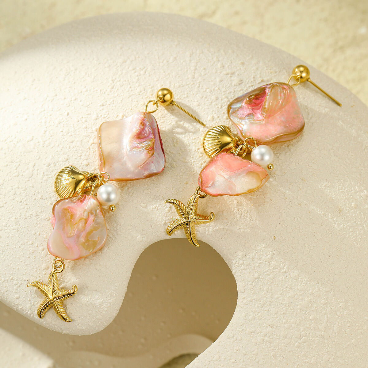 Romantic Series Pink Shell and Starfish Women's Earrings h5 Picture4