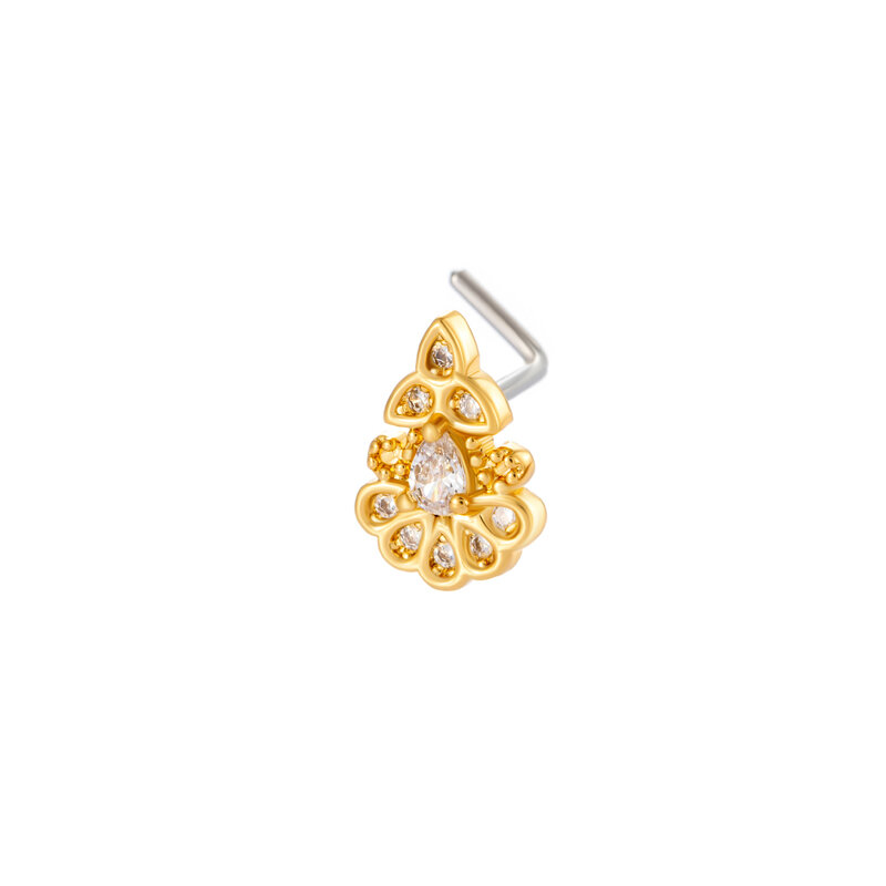 1 Piece Copper Gold Color Zircon Nose Stud 