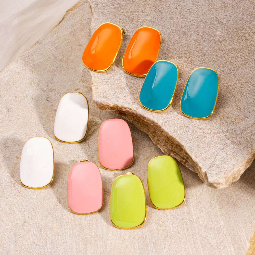 Simple Series Casual Solid Color Stainless Steel Waterproof Women's Stud Earrings h5 Picture2