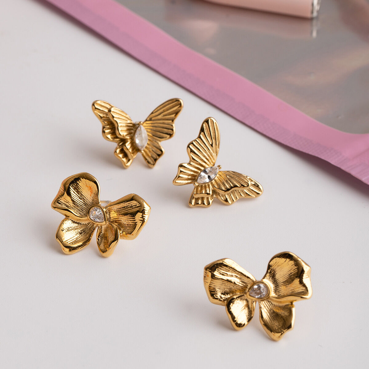 Butterfly Stainless Steel Waterproof Gold Color Stud Earrings h5 Picture2