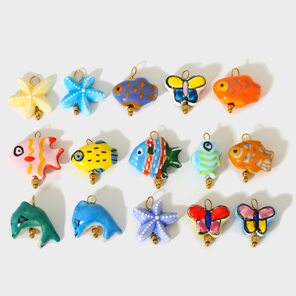 1 Pair Simple Series Cute Turtle Ceramics   Gold Color  Unisex Pendants h5 Picture4