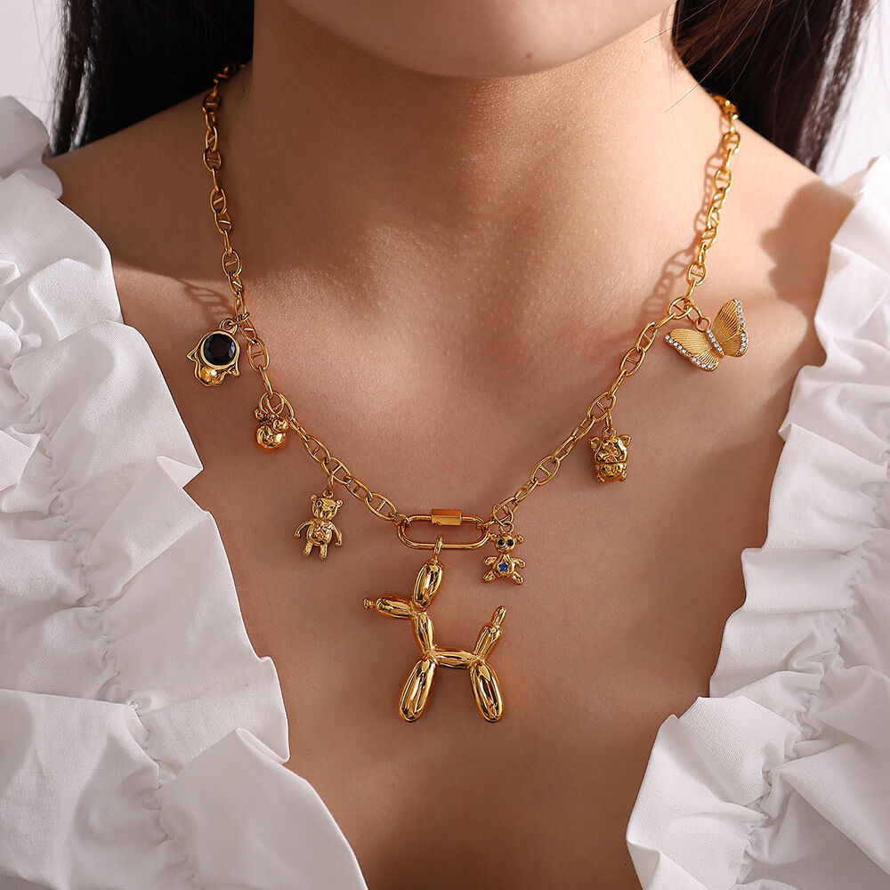 Cute Bear Stainless Steel Waterproof  Gold Color Pendants Picture4