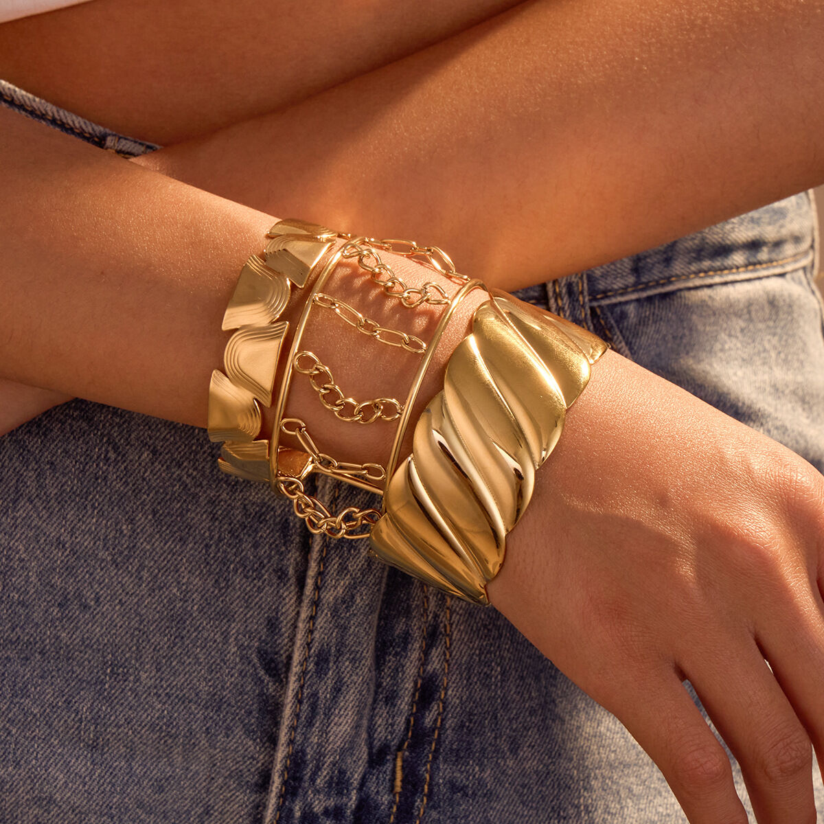 Pulseras de acero inoxidable para mujer, únicas, elegantes y de gran formato, resistentes al agua