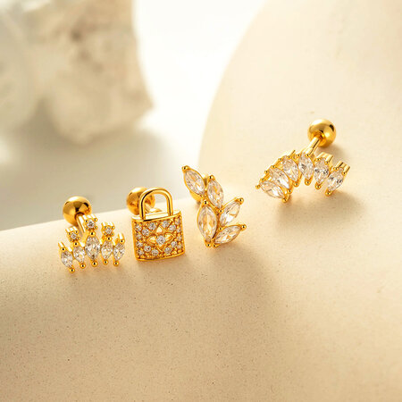 Pendientes de flor de cobre color dorado con circonitas