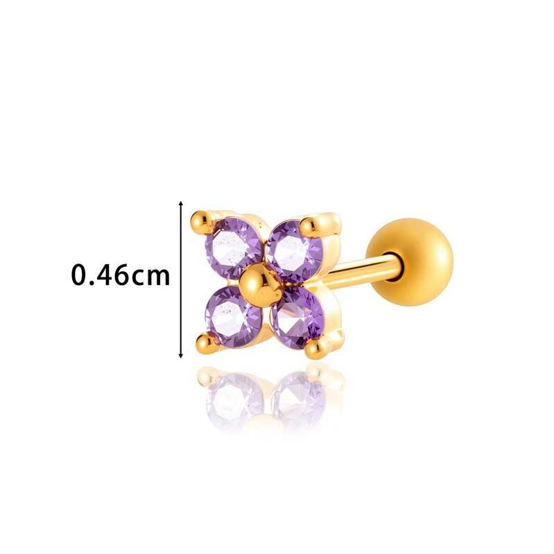 1 Piece Simple Series Simple Flower Copper Gold Color Zircon Women's Piercings Earrings h5 Picture2