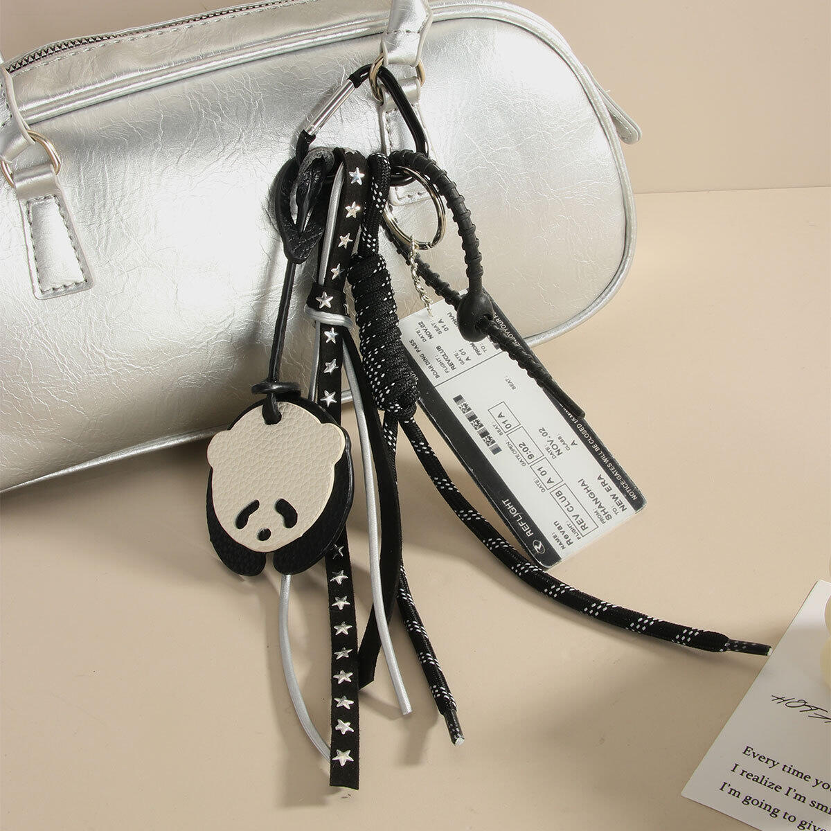 Retro Style Panda Shaped PU Accessories Women's Bag Charms h5 