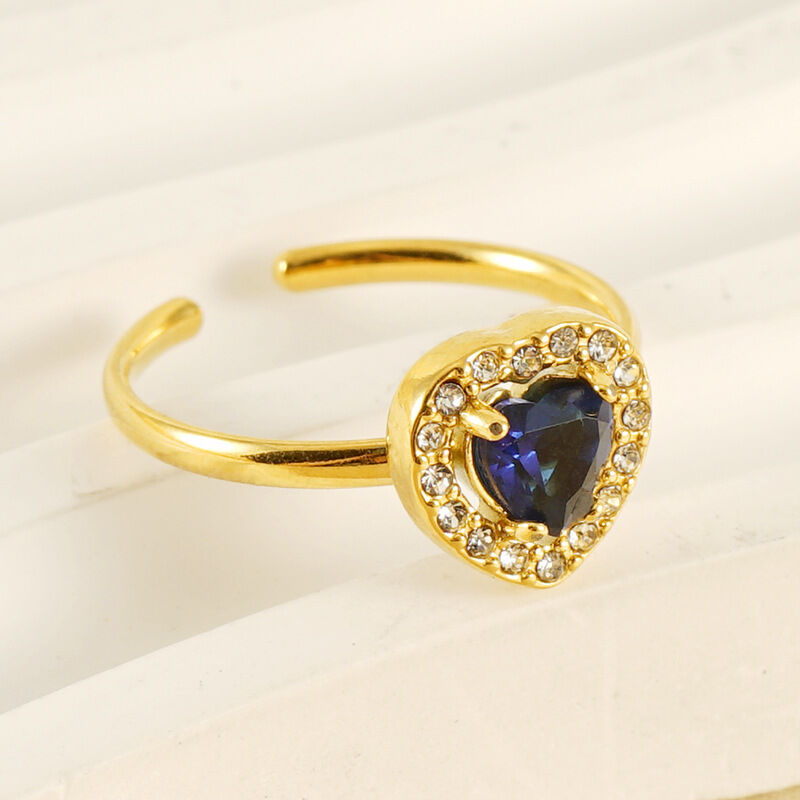 Heart Stainless Steel Waterproof Gold Color Gemstone Rings Picture4