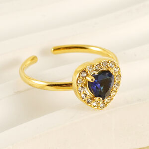 Heart Stainless Steel Waterproof Gold Color Gemstone Rings h5 Picture4