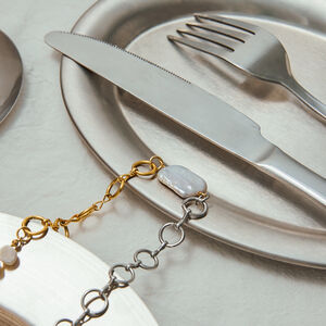 Retro ketting van roestvrij staal, waterdicht, goudkleurig, met parelhanger h5 Afbeelding5