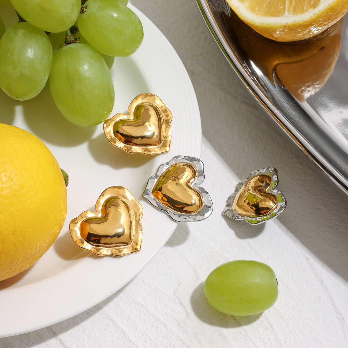 Retro Heart Stainless Steel Waterproof Gold Color Stud Earrings