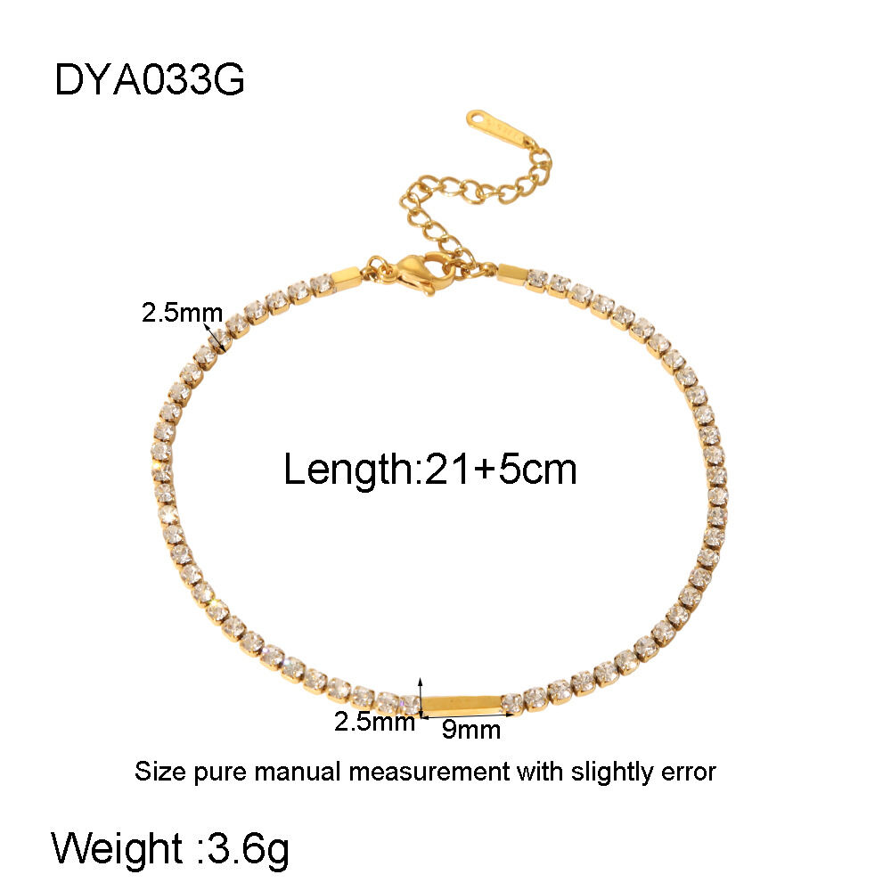 1 Pair Daily Geometric Stainless Steel Waterproof Gold Color Rhinestone Anklets