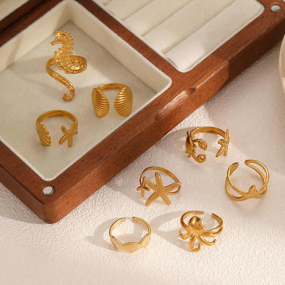 Oceanic Stainless Steel Waterproof Gold Color Statement Rings h5 Picture2