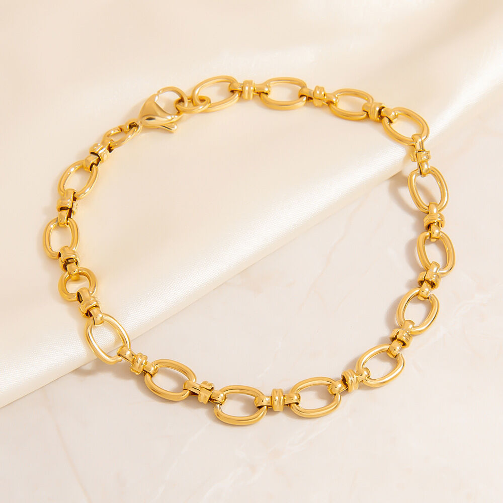 Simple Series Daily Geometric Gold Color  Stainless Steel Waterproof Women's Chain Bracelets Picture4