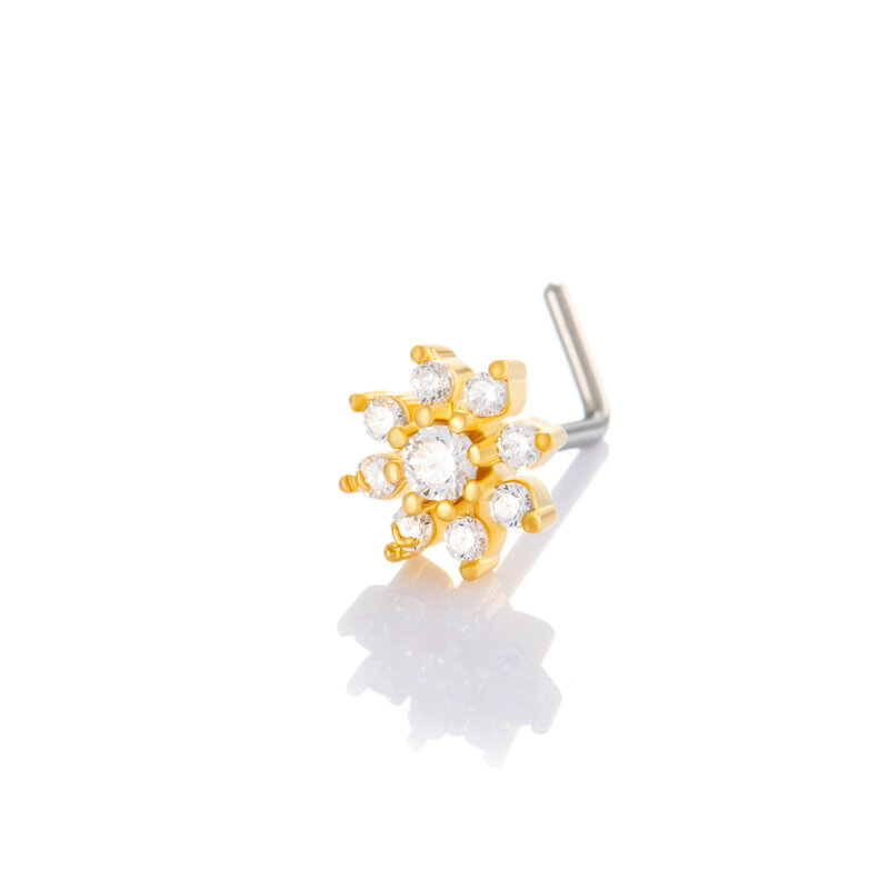 1 Piece Flower Copper Gold Color Zircon Women's Nose Stud