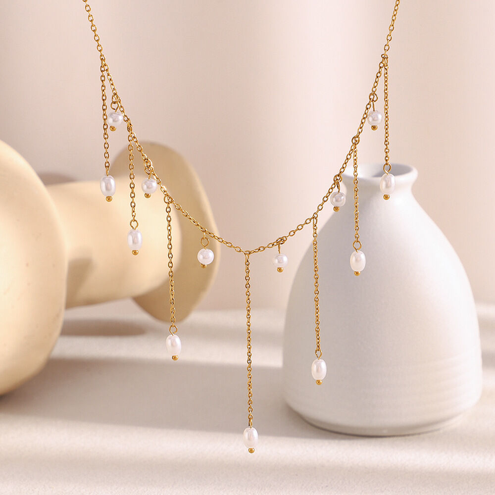 Simple Series Elegant Beads Stainless Steel Waterproof Women's Chain Necklaces