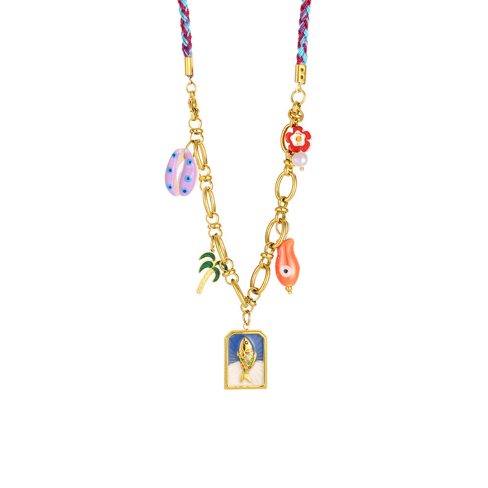 Colorful Oil- Glazing Conch Stainless Steel Waterproof Women's Pendant Necklaces