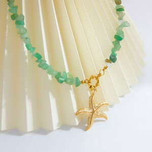 Starfish Stainless Steel Waterproof Gold Color Natural Stone Women's Pendant Necklaces h5 Picture3