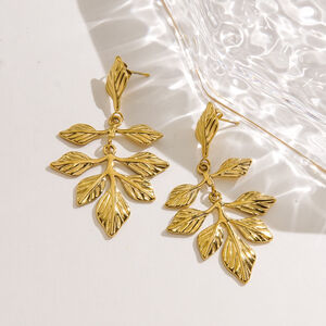 Stylish and Elegant Stainless Steel Waterproof Leaf-shaped Women's Dangle Earrings h5 Picture2