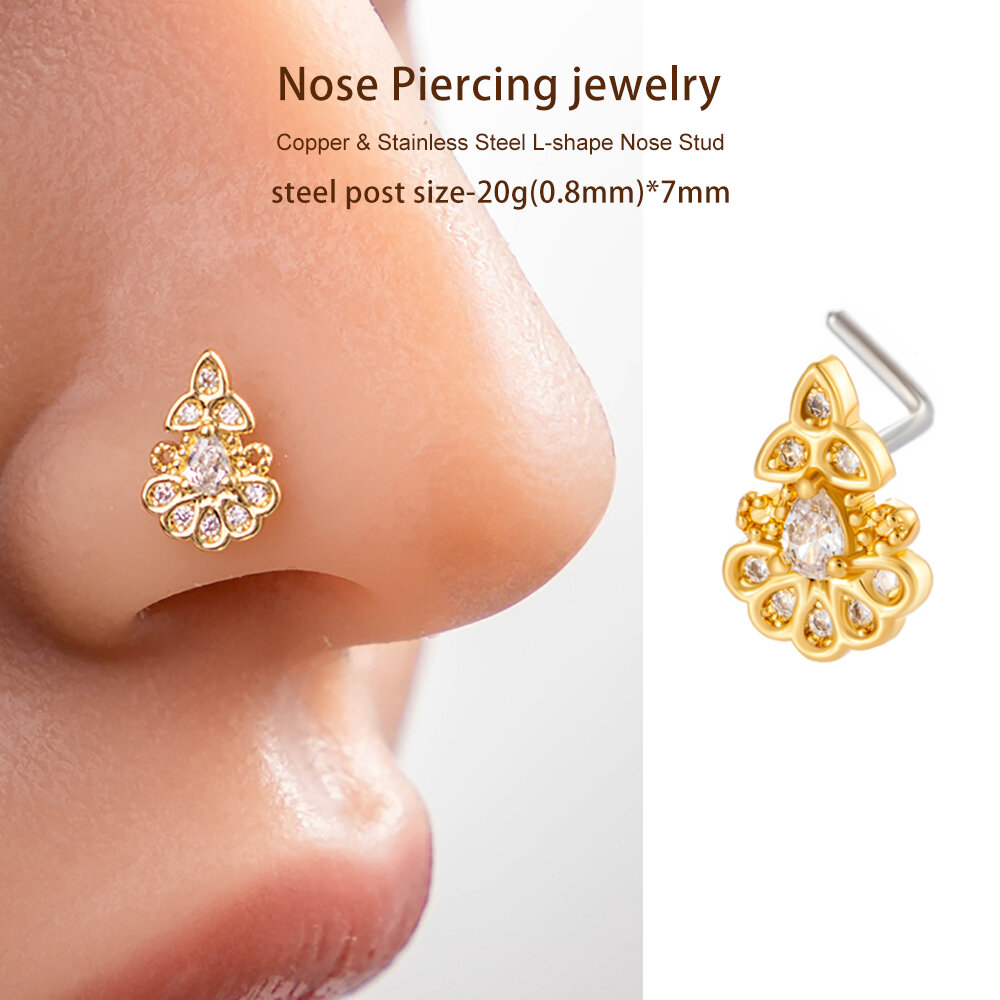 1 Piece Copper Gold Color Zircon Nose Stud h5 Picture4