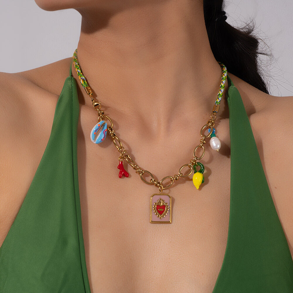 Colorful Oil- Glazing Conch Stainless Steel Waterproof Women's Pendant Necklaces Picture6