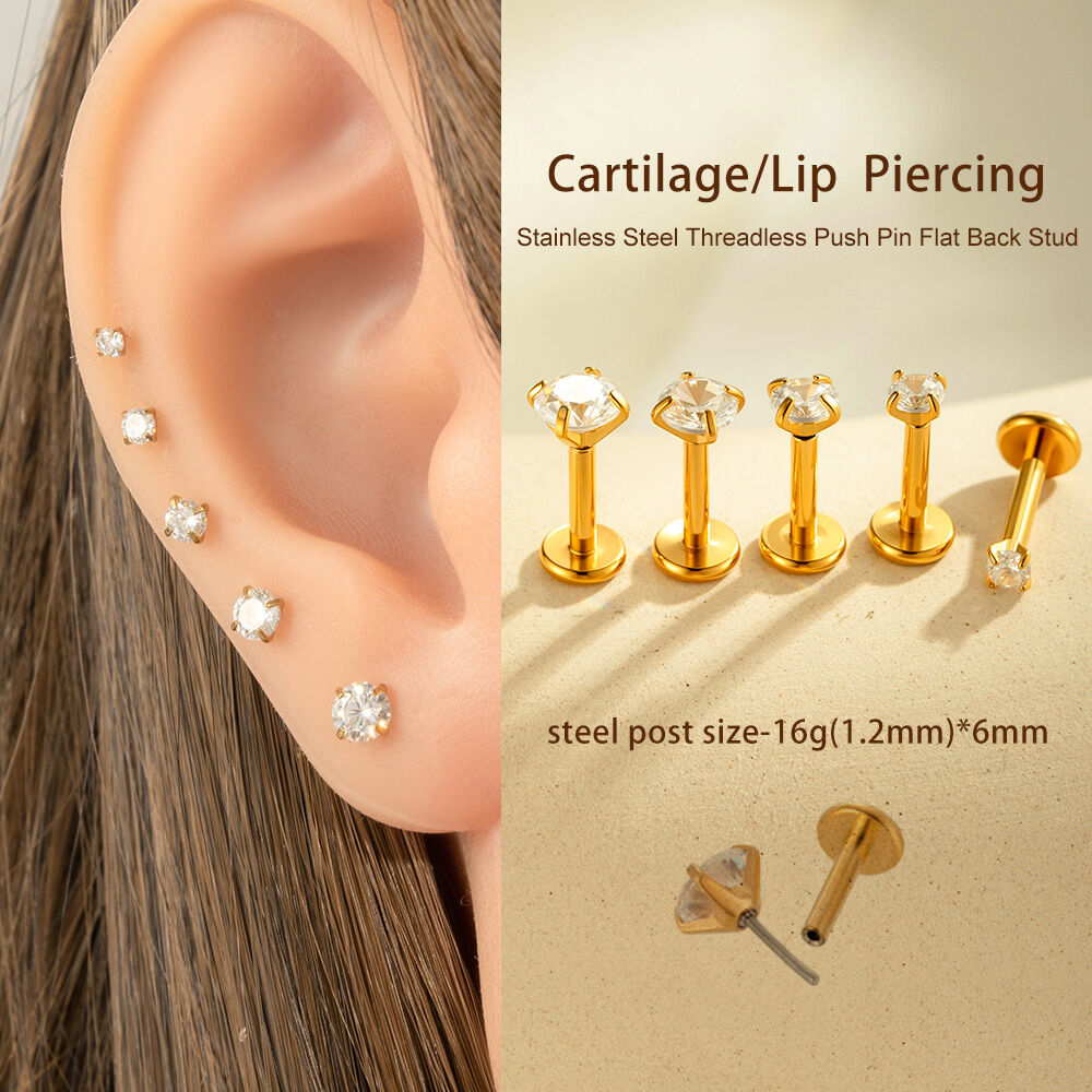 1 Stück Edelstahl Goldfarben Piercings Ohrringe h5 Bild3