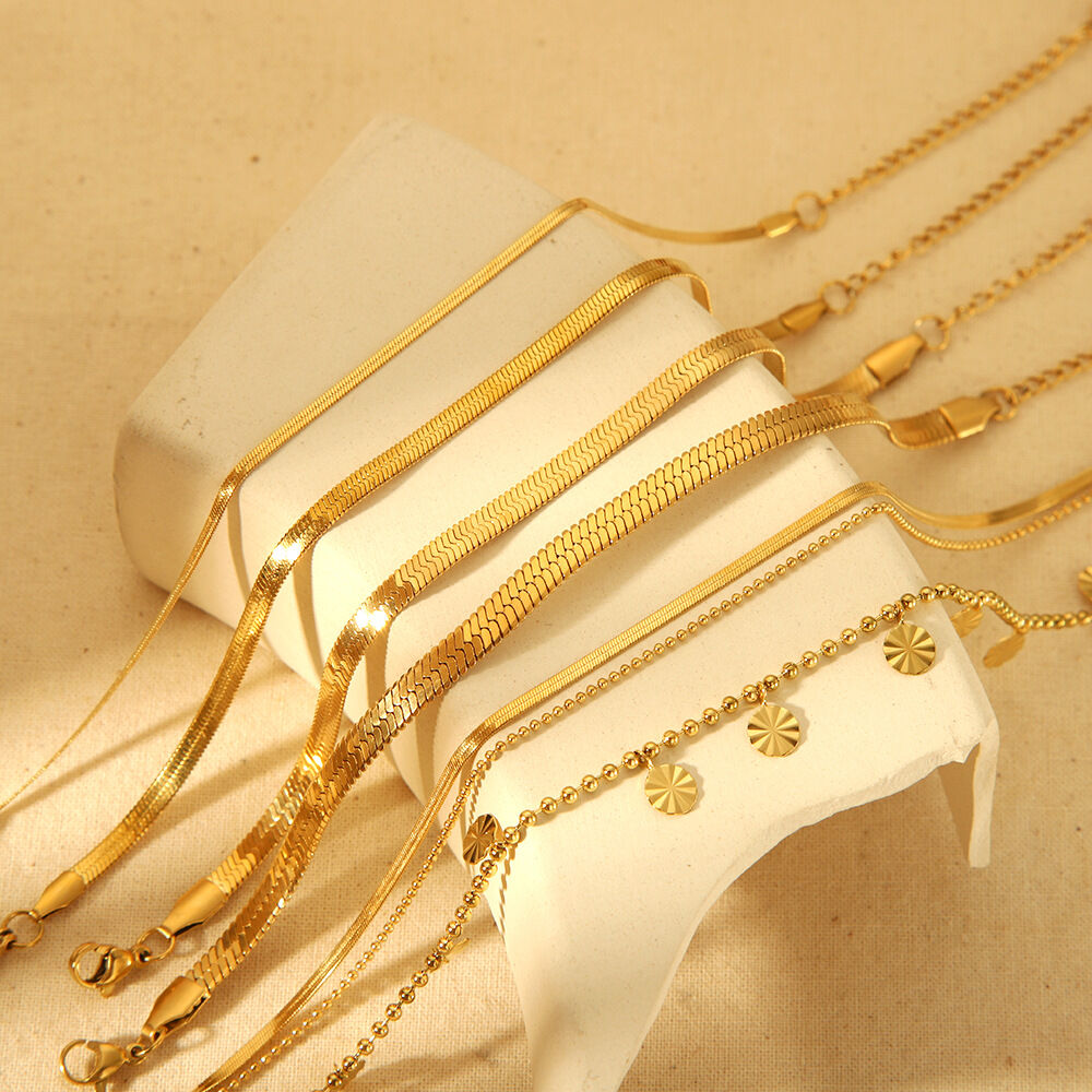 1 Pair Simple Series Daily Chain Stainless Steel Waterproof   Gold Color  Anklets 2