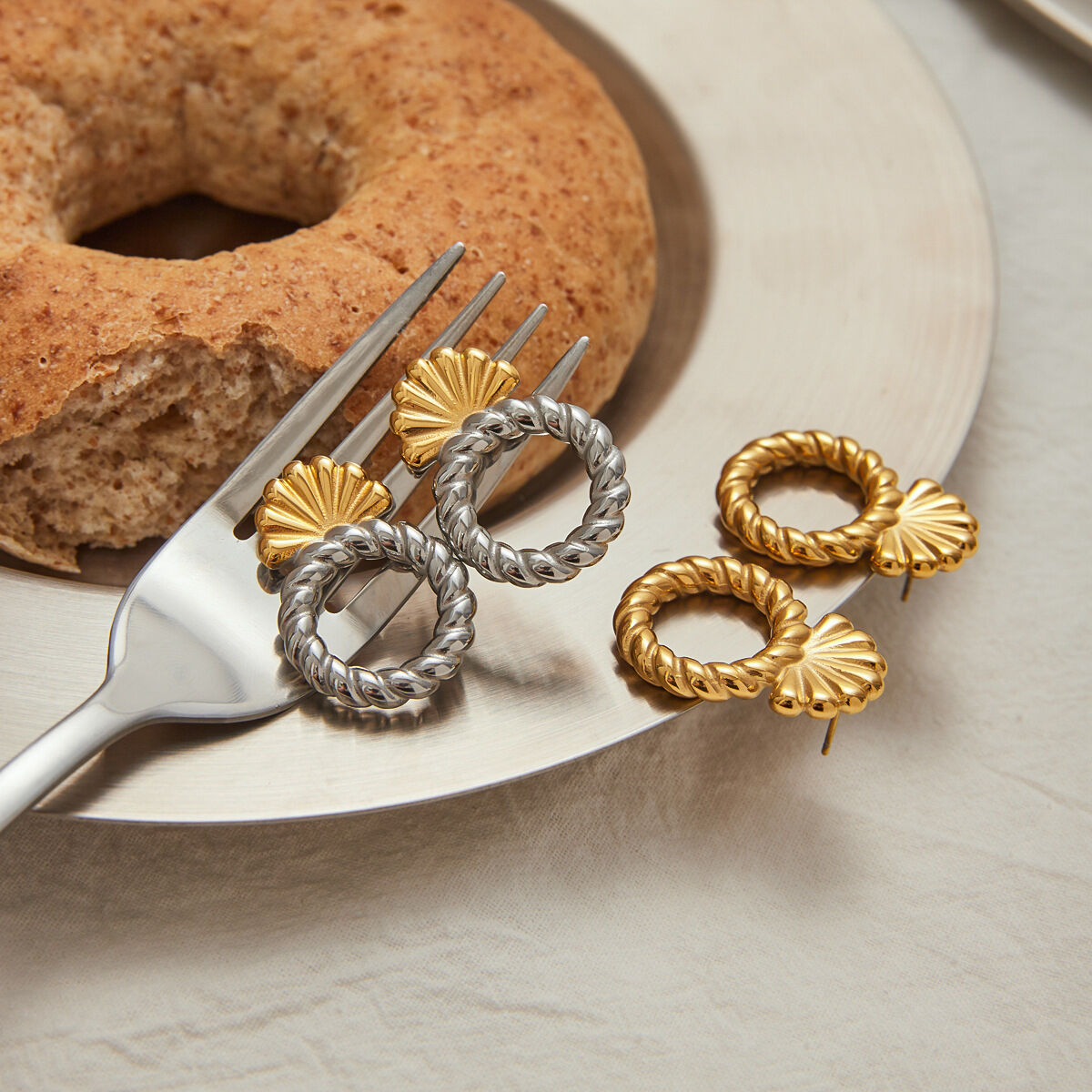 Retro Stainless Steel Waterproof Gold Color Stud Earrings
