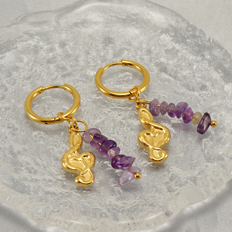Note Stainless Steel Waterproof Gold Color Drop Earrings