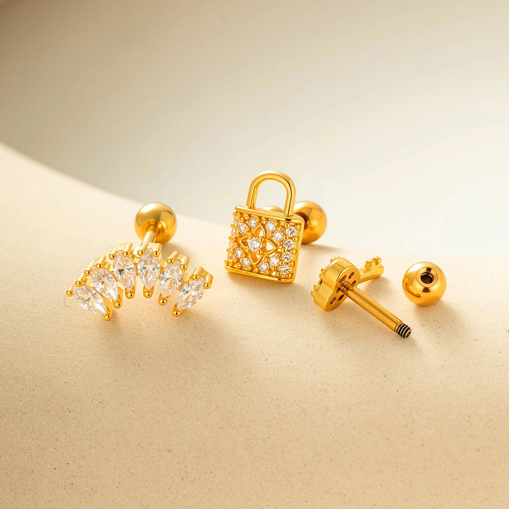 Flower Copper Gold Color Zircon Piercings Earrings h5Picture3
