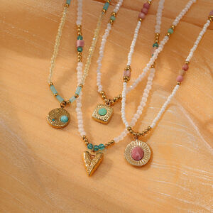 Retro Beaded Heart - shaped Stainless Steel Waterproof Women's Necklaces h5 Picture2