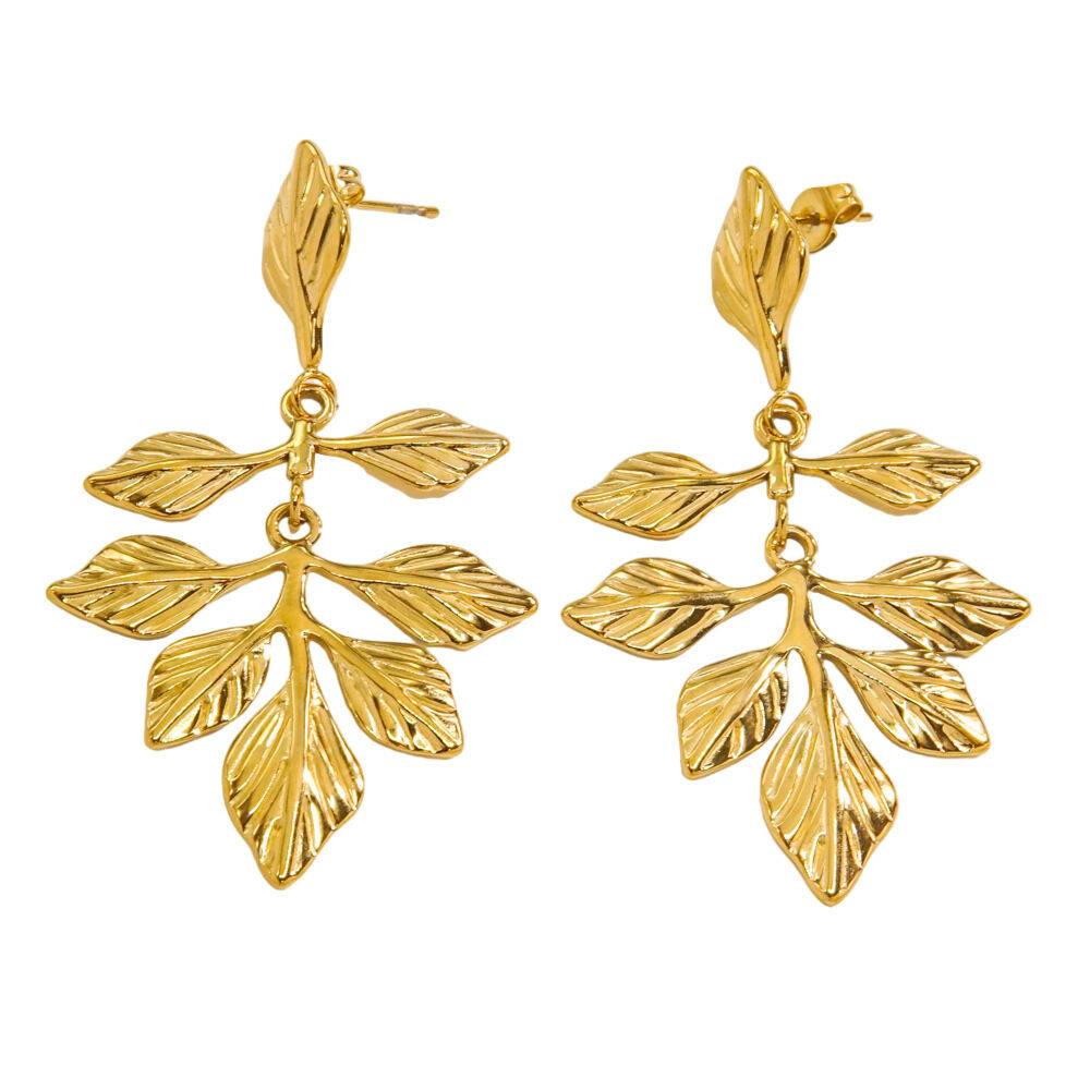 Stylish and Elegant Stainless Steel Waterproof Leaf-shaped Women's Dangle Earrings Picture4