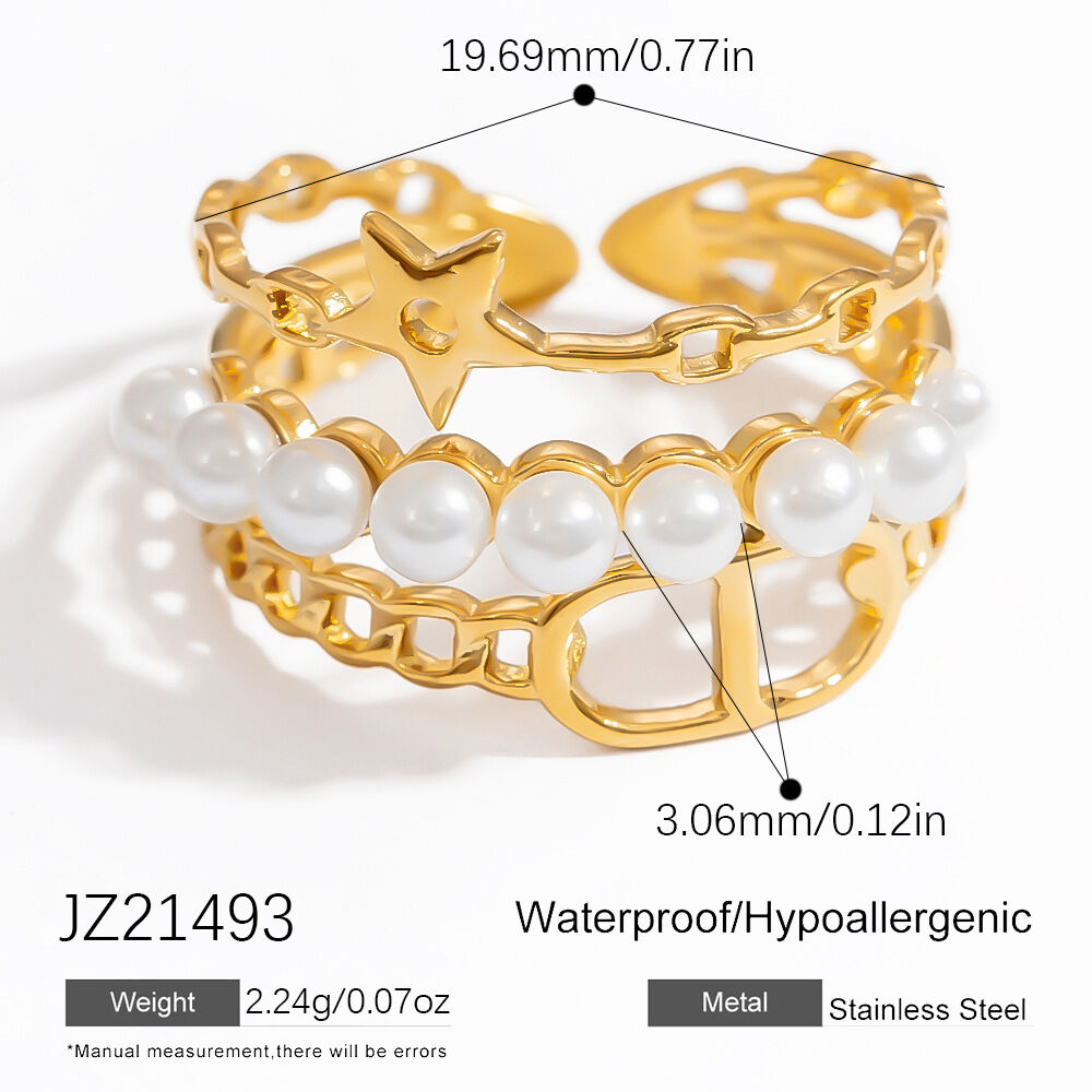 Multilayer Exquisite Stainless Steel Waterproof Gold Color Women's Statement Rings h5 Picture2