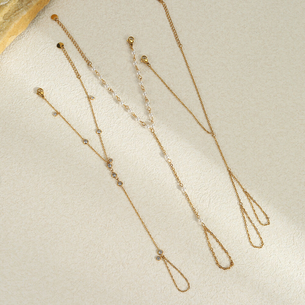 1 paar eenvoudige, elegante, waterdichte, goudkleurige schakelarmbanden van roestvrij staal voor dames. h5Afbeelding2