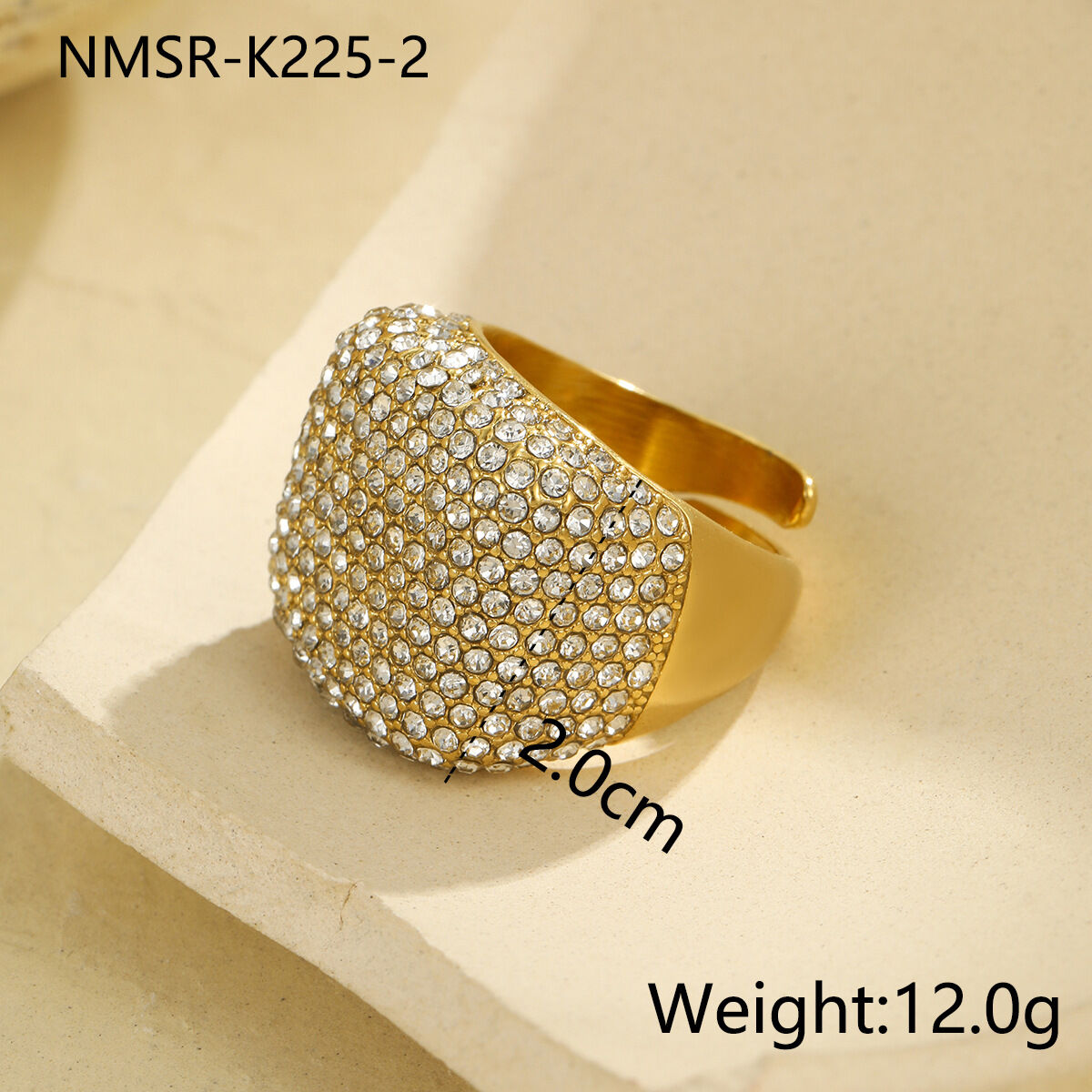 NMSR-K225-2 Volledige diamanten vierkante ring/Eén maat Afbeelding2
