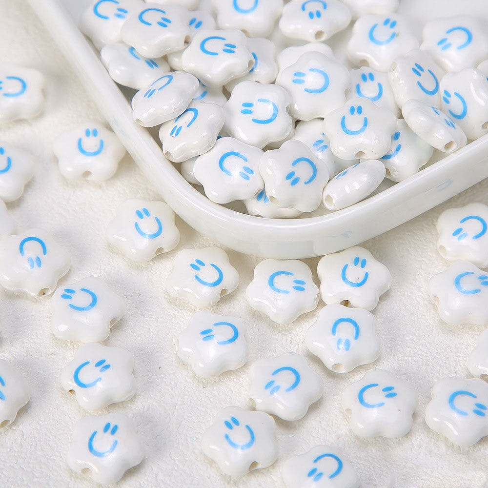 1 pezzo di perlina in ceramica con volto sorridente, fai da te