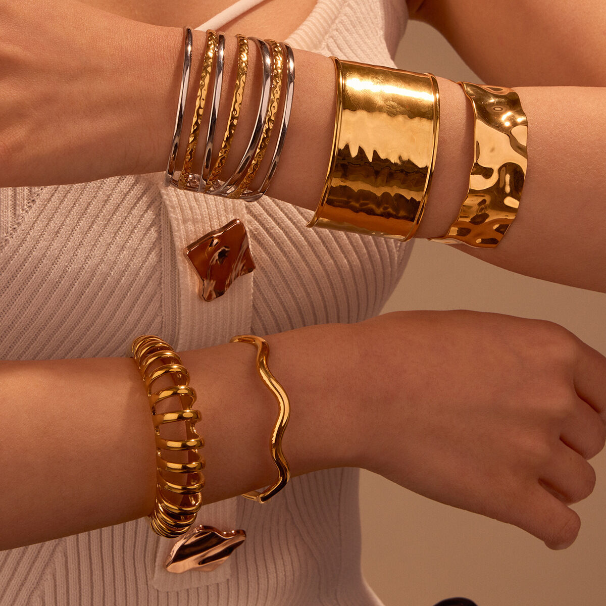 Bracelets rigides géométriques imperméables en acier inoxydable pour femmes, collection quotidienne de luxe
