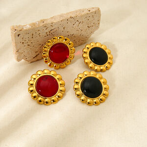 High End Retro Red And Green Elliptical Women's Stud Earrings h5 Picture2
