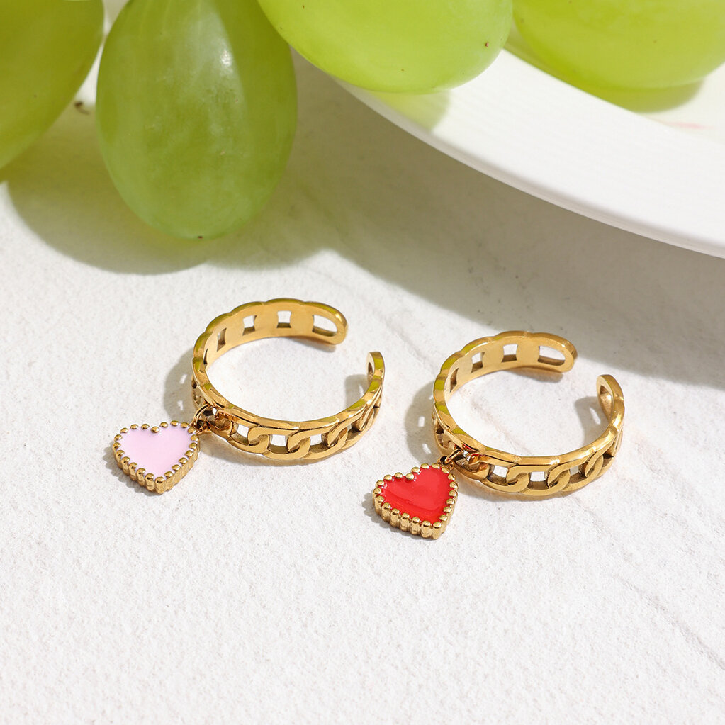 Retro-Herz-Statement-Ringe aus wasserdichtem Edelstahl in Goldfarbe
