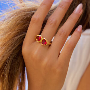 Heart Stainless Steel Waterproof Gold Color Gemstone Rings h5 Picture5