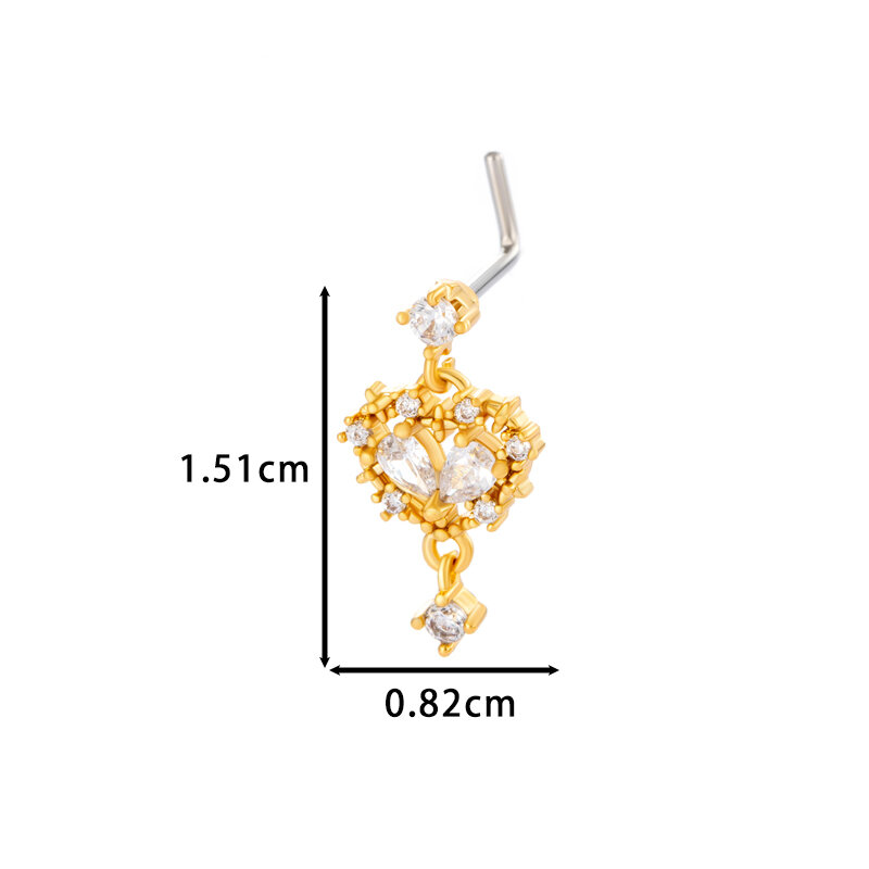 1 Piece Heart Copper Gold Color Zircon Women's Nose Stud h5 Picture2