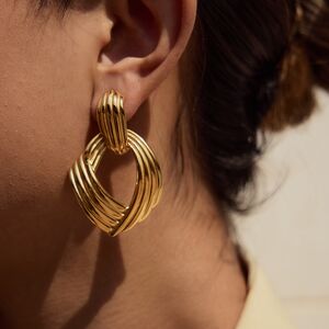style geometric stainless steel gold color drop earrings h5 Picture2