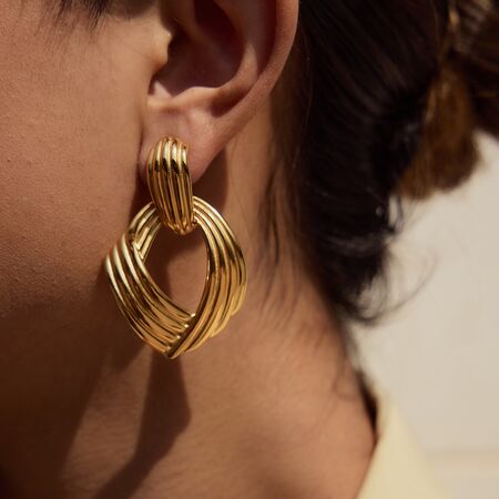 style geometric stainless steel gold color drop earrings 2
