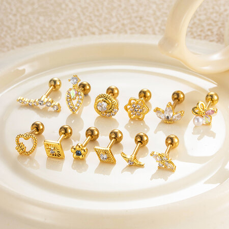 1 Piece Simple Series Simple Heart Copper Gold Color Zircon Women's Piercings Earrings